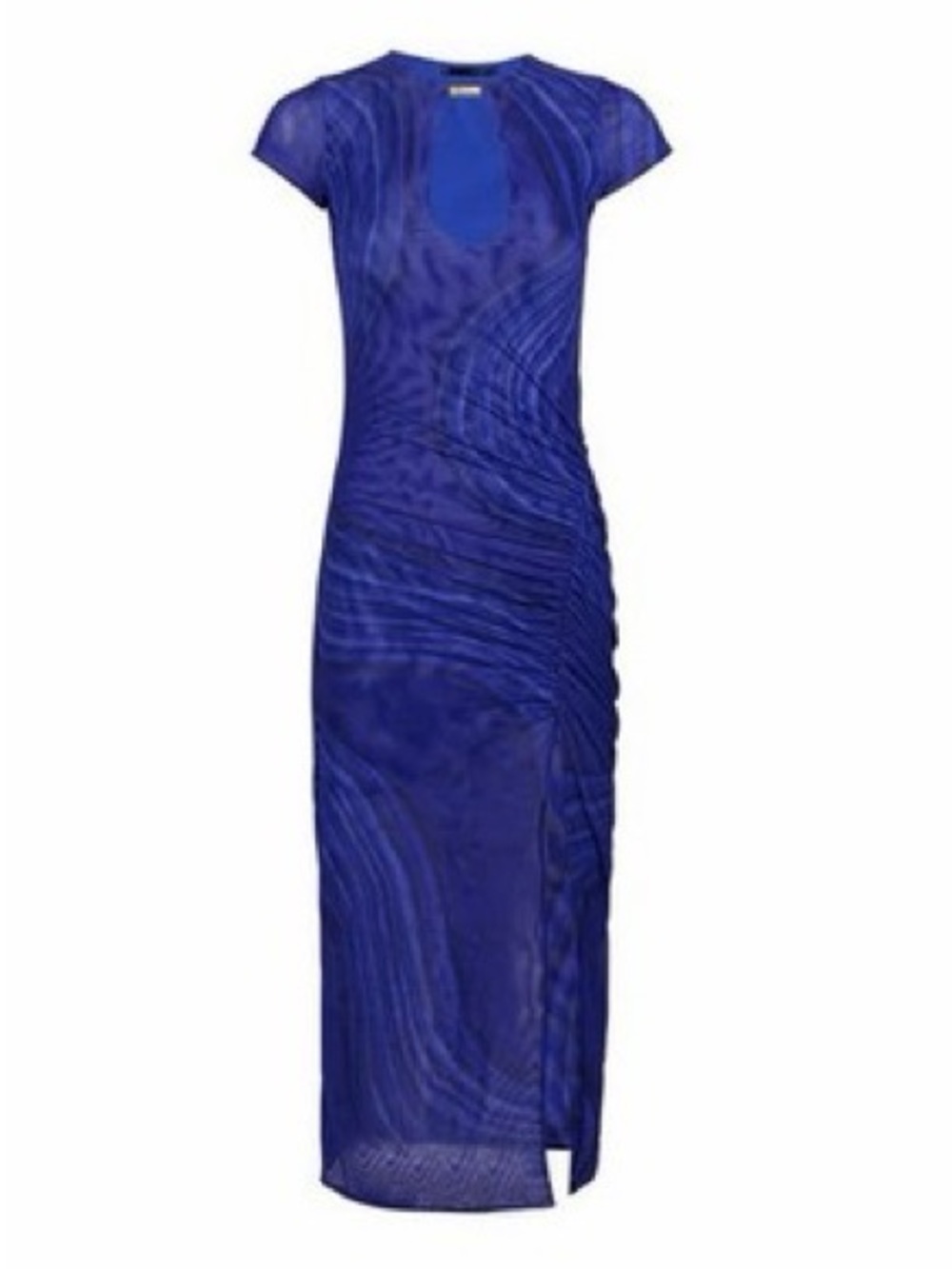 Royal Blue Sheer Midi Dress with Side Slit